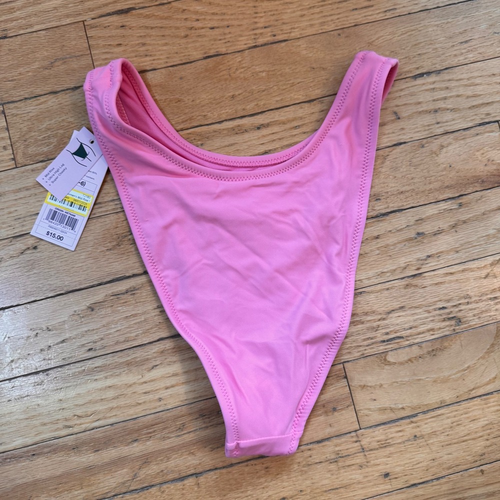 Wild Fable Pink Mid-Rise Ultra High Leg Super Cheeky Bikini Bottom S 4-6 NWT - Picture 6 of 6